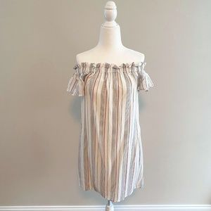 Lush Striped Off the Shoulder Dress w/ Pockets